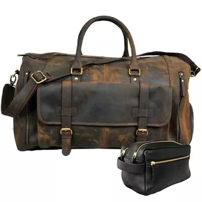 Leather Duffel Gym Sports Travel Durable Shoe Compartment Bag With Dopp Kit • $186.18