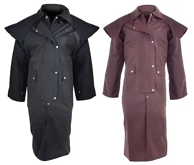 Mens Oil Cloth Oilskin Western Australian Drover Waterproof Duster Coat Jacket • $119.42