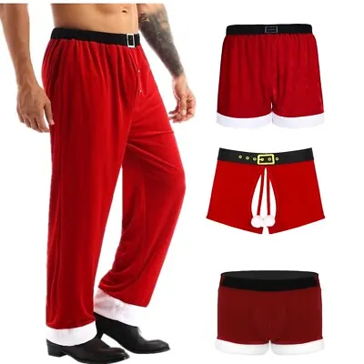 Mens Christmas Soft Velvet Long Pants Shorts Santa Claus Fancy Dress Costume  • $26.99