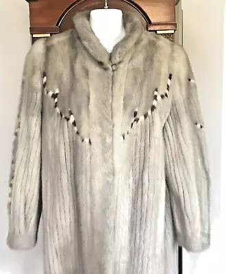 Pollacks Mink Farm Genuine Sapphire Mink Fur Stroller Coat Sz SMALL Silver Gray • $375