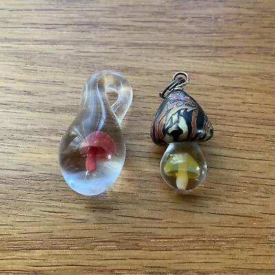2 Glass Mushroom Pendants | Charms For Necklace | Fire Red Yellow Mushroom • $7.99