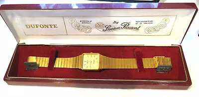 Vintage Dufonte By Lucien Piccard Mens Gold Tone Watch Quartz Square Face W/Box • $100