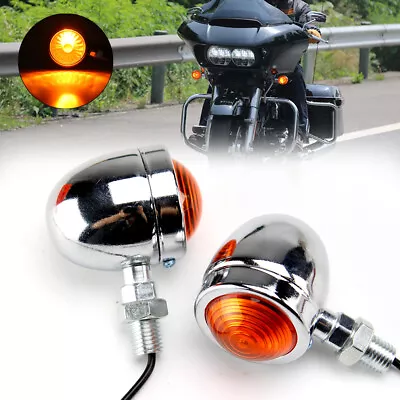 2x Chrome Amber Mini Bullet Turn Signal Blinker Indicator Light For Harley Honda • $8.95