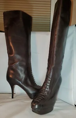 Yves Saint Laurent YSL Lady Ascot Platform Stiletto Boots Leather 40 US 10 $1195 • $167