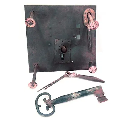 Vintage Antique HUGE Medieval Castle Door Iron Lock W/ HUGE Old Key • $250