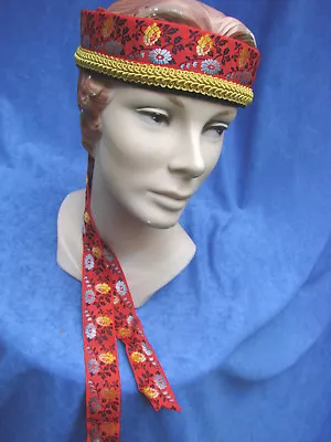 Vintage Ribbon Hat Headdress ETHNIC FOLK EC Velvet Red Dance S • $14.99