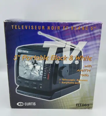 Curtis Mini Personal TV  5” B & W AM FM Radio RT068 Tested And Works. • $29.95