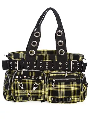 Lost Queen CAMDYN Plaid Handcuff Handbag - Plaid Military Belt Purse • $38.99