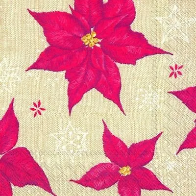 £4.72 • Buy STITCHED WINTER ROSE Linen Christmas Paper Cocktail Tea Napkins 20 In Pack