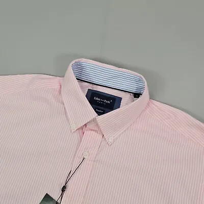 Eden Park Mens Oxford Shirt Pink Medium Regular Fit Cotton Button Up Stripped • £49.99