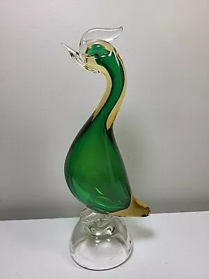 Vintage Emerald Green  Yellow Murano?  Bird Art Glass Sculpture 8.5  • $39.99