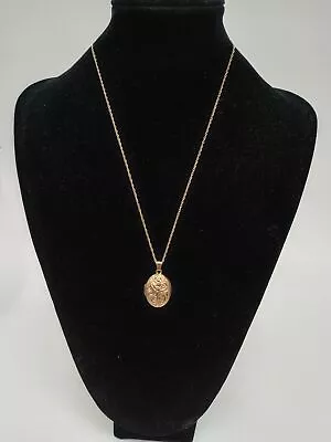 Beautiful Vintage 9ct 375 Yellow Gold Chain With Oval Floral Design Locket 2.7g • £46