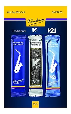Vandoren Eb Alto Saxophone Mix Card 1 Traditional 1 V12 And 1 V21 Reed Streng.. • $18
