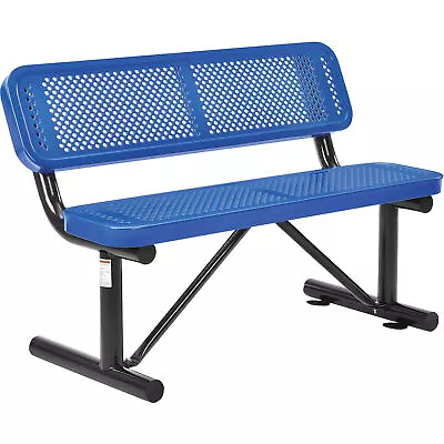 48 L Outdoor Steel Bench With Backrest Perforated Metal Blue • $438.35