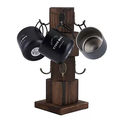 8 Hooks Coffee Mug Holder For Counter Rustic Solid Wood Mug Tree Farmhouse Wo... • $35.83