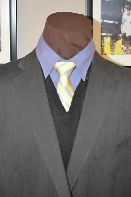Jones New York Mens 2btn Darker Gray Shadow Striped Wool Suit Sz 46XL Pant 38x30 • $79.99