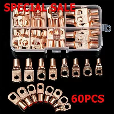 60pcs Battery Bare Copper Ring Lug Terminals Connector Wire Gauge SC6-25 Kits • $9.81