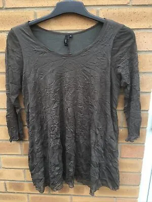 £20 • Buy Ladies Khaki Crinkle Tunic Top  By Yong Kim Size 12 100% Polyester Long Sleeves