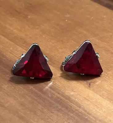 VINTAGE Kenneth Jay Lane Women's Red Crystal Clip-On Earrings Triangles • $32.99