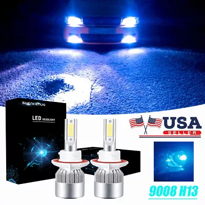 H13 9008 LED Headlight Bulbs Kit Hi Low Beam Bright 100W 11000LM 8000K Ice Blue • $16.06