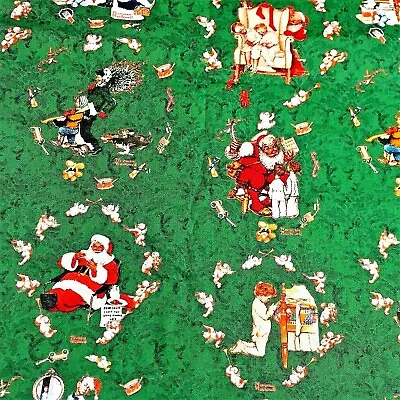 Norman Rockwell Christmas Santa Scene Fabric FQ - Green • $3.89