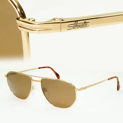 £125 • Buy Silhouette 1990s Austria Vintage Sunglasses Gold Pilot Brown M7217 V6050 030123