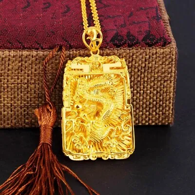 18K Gold Filled Over SterlingSilver Mens Womens 24  Dragon Pendant Necklace D786 • $28.95