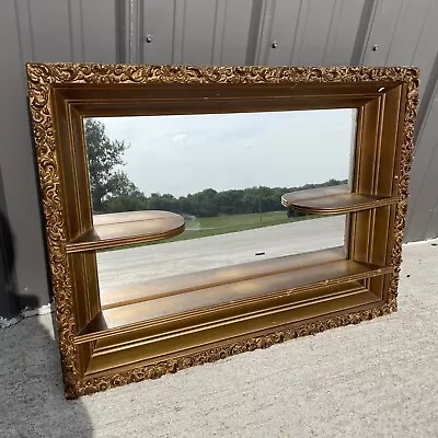 Vintage DEEP Shadow Box WALL Mirror SHELF Hollywood Regency ANTIQUE GOLD - LN • $120