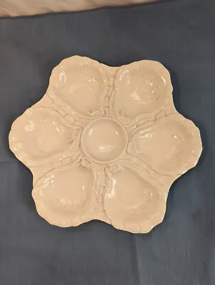 White Oyster Plate Clam Platter Made In Italy 10  Scalloped Edges Vtg SEAFOOD  • $44