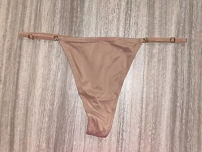 New Victoria Secret Large Thong Beige Adjustable Straps Gold Logo Rings • $12