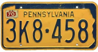 *99 CENT SALE*  1970 Pennsylvania License Plate #3K8-458 No Reserve • $7.50