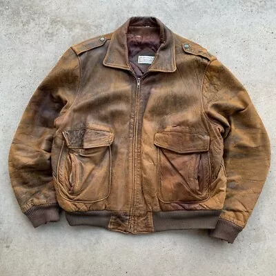 Vintage Sears Oakbrook Distressed Leather Bomber Jacket Size XL • $60