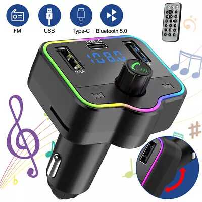 LED Bluetooth FM Transmitter Car Adapter USB Charger Wireless Radio MP3 Handfree • £8.99