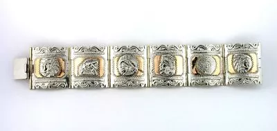 Vintage Aztec Mayan 6 Panel Assorted Themes Sterling Silver 6 3/4 Inch Bracelet • $289.99