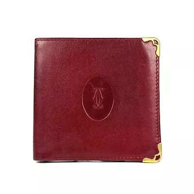 Cartier Must De Logo Red Leather Bifold Billfold Authentic From Japan • $49
