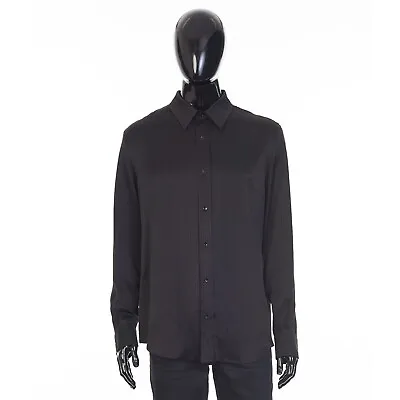 CELINE 1700$ Silk Black Shirt - Drugstore Collar Shiny Matte Polka Dot Print • $1024