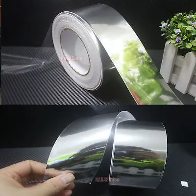 50mm Wide Adhesive Car Glossy Silver Mirror Chrome Vinyl Tape Wrap Sticker - CB • £6.59