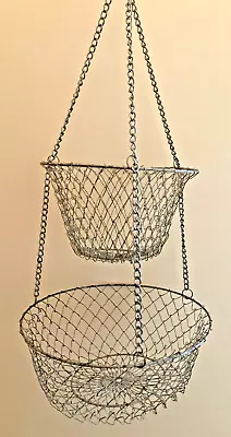 Vintage 2 Tier Steel Wire Hanging Farmhouse Kitchen Basket 25  Long • $15