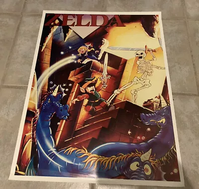 Vintage 1989 Zelda Link Poster Print Nintendo Stalfos & Glecook RARE NES 17x23 • $54.95