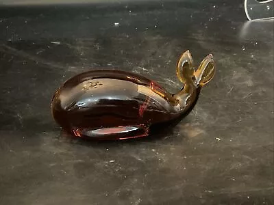Mid Century Modern Viking Glass Amber Whale Paperweight 5 In • $12