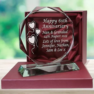 £24.99 • Buy Engraved 60th Diamond Wedding Anniversary Personalised Cut Glass Gift