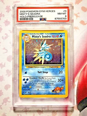 VINTAGE Misty's Seadra Prerelease Holo #9 - PSA NM-MT 8 - Gym Heroes - Pokemon • $34