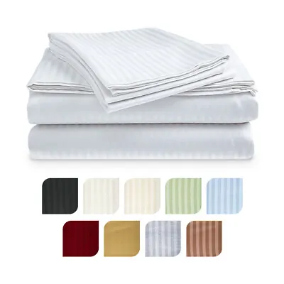Platinum Level Sheets 400 Thread 100% Cotton Sateen Dobby Stripe Bed Sheet • $29.99