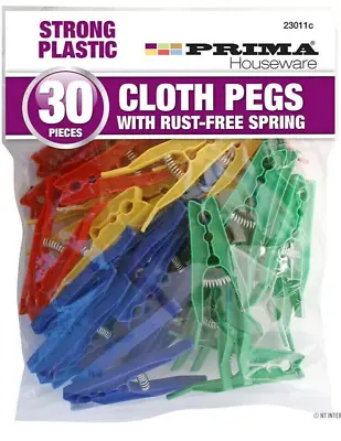 30pce HEAVY DUTY PLASTIC CLOTHES PEGS LAUNDRY HOME WASHING LINE RUST FREE • £3.49