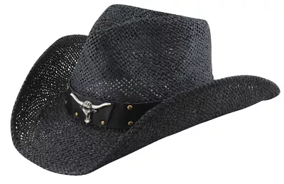 Men's & Women's Western Style Cowboy/Cowgirl Toyo Straw Hat Long Horn Black • $39.99