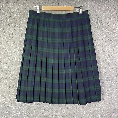 Moffat Woollens Skirt Womens Size 20 Green Blue Plaid Pleated Vtg Kilt Tartan • $45.45
