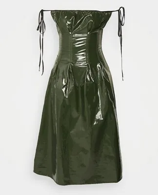 Elleme Vinyl Slip Dress Size 38 UK 10 Midi Cocktail Party Khaki Green RRP £320 • $248.67