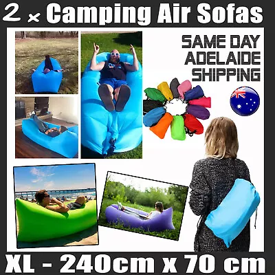 2 X Camping Chair Sofa Air Inflatable Bean Bag Chairs Portable Lay - 240 X 70cm • $28.95