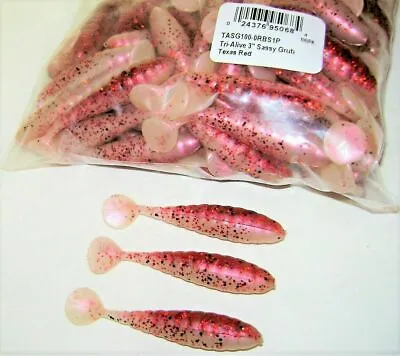 Mister Twister 100 Pack 3 Inch Tri-alive Sassy Grub Lures Texas Red • $14.99