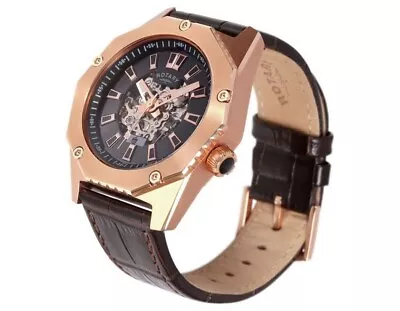 Rotary Men's Fusion Brown Strap Skeleton Watch GS03602/A/04 • £250